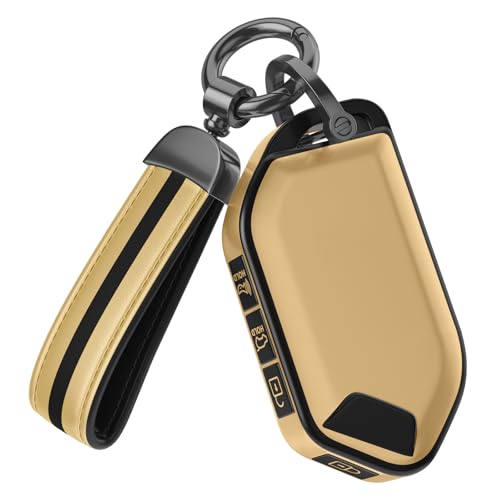 Image of for Kia Key Fob Cover Accessories,Matte TPU Material, with a Cute Leather Keychain,for Telluride,Carnival,K5 gt line,K5,Forte,K4,Sorento, Sportage and Other Models. (Champagne Gold, Model-1)