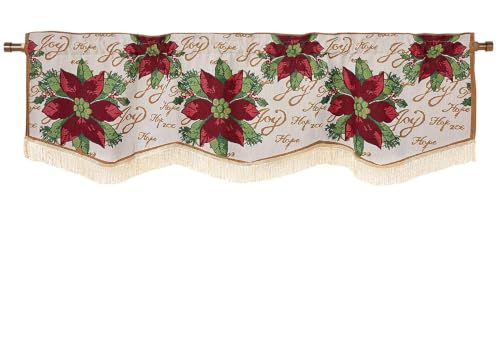 Violet Linen Decorative Christmas Poinsettias Script Design Tapestry 60" X 15" Window Valance