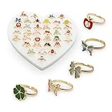 Newmemo 36pcs Little Girl Adjustable Rings with Heart Shape Display Case Children Kids Jewelry Rings