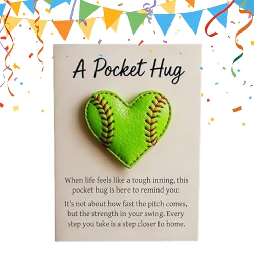 ポケット ベースボール ハグ - ハート形ソフトボールデコレーション - 名言付きインスピレーショナルカード,ボーイフレンド 男性 女性 イースター クリスマス 同僚 友人 大人 アスリート 向け