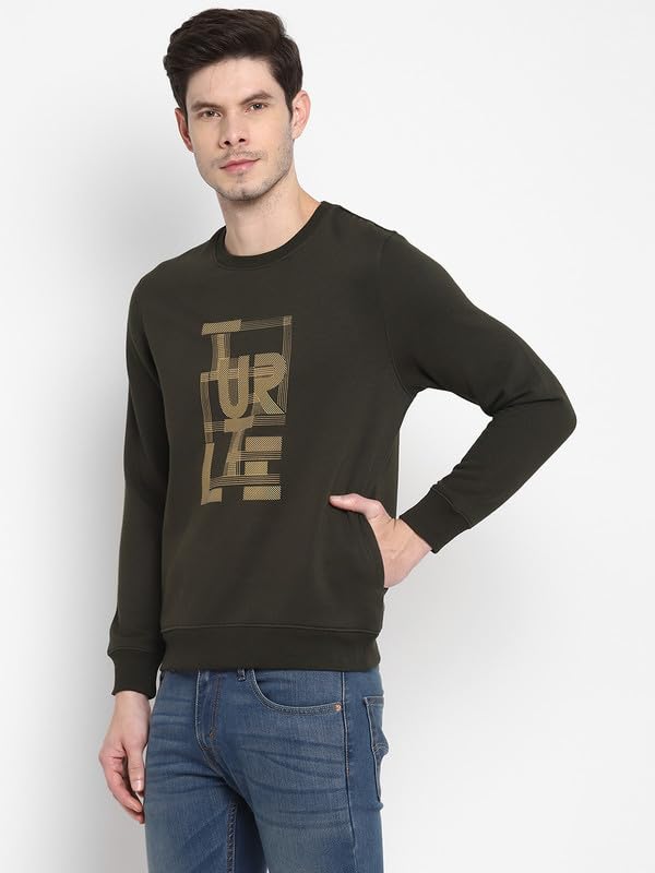 Image of Turtle Men Cotton Stretch Olive Plain Regular Fit Full Sleeve Casual Sweatshirt || Men's Sweatshirts || Cotton Sweatshirt