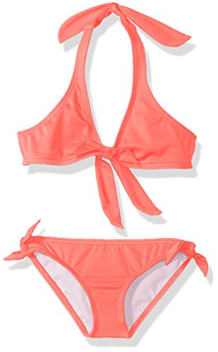 Billabong Girls' Sol Searcher Halter Two Piece Swimsuit Set, neon Coral, 14