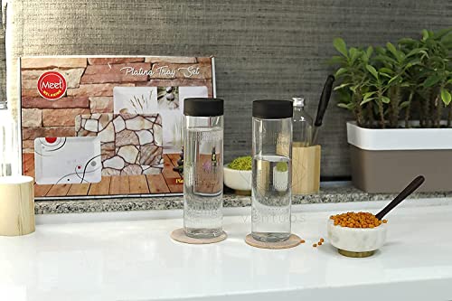 Image of 1000ml Glass Food Grade Airtight Water Bottle with Leak-Proof Black-Color Plastic Lid - Water, Smoothie, Juicer and Beverage Glasses (2, Black Rio)
