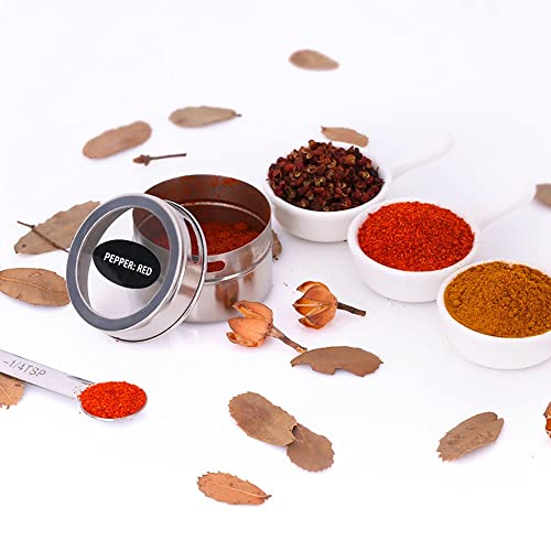 Hanindy 24 Magnetic Spice Tins, 200 Spice Labels, 4 Stainless Steel Measuring Spoons Magnetic Spice Containers Organizer Storage Condiment Jar Set Of 24, Clear Lid, Sift And Pour #TOP4
