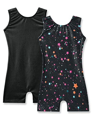 Image of Nymphperi Gymnastics Leotards for Girls 2 Pack Sparkly Sleeveless Biketards | Stretchy Breathable Fabric, Sleeveless, Comfortable Fit, Quick Dry