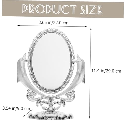 Miroir de maquillage double face pivotant en argent pour table de bureau