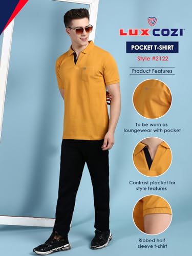 Image of Lux Cozi Men's Regular Fit Polo Neck Half Sleeve Solid Casual T-Shirt with Chest Pocket COZI 2122 MST EMRD 5XL 2PC