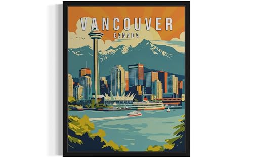 Vancouver British Columbia Wall Art Poster Print, Canada Landscape Scenery Landmarks Decor Travel Poster Vintage Art Work for Living Room and Bathroom A4 (Vancouver British Columbia, 16 x 20 inches, Unframed)