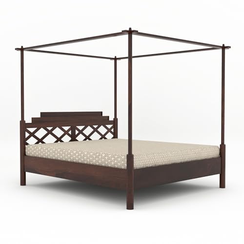 Image of Sheesham Solid Wood Queen Size Jaipur Poster Bed for Home| Beautiful Bedroom (Queen, Jaipur Poster Bed)