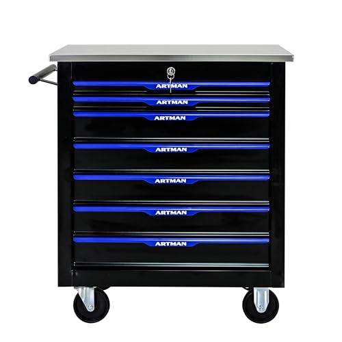 7 Drawers Rolling Tool Chest Cart PLUS ,Tool Storage Cabinet With 4 Wheels.Tool Cabinet Trolley With Locking System and Stainless Steel Countertops.Tool Storage Cart for Garage,Workshop,Warehouse