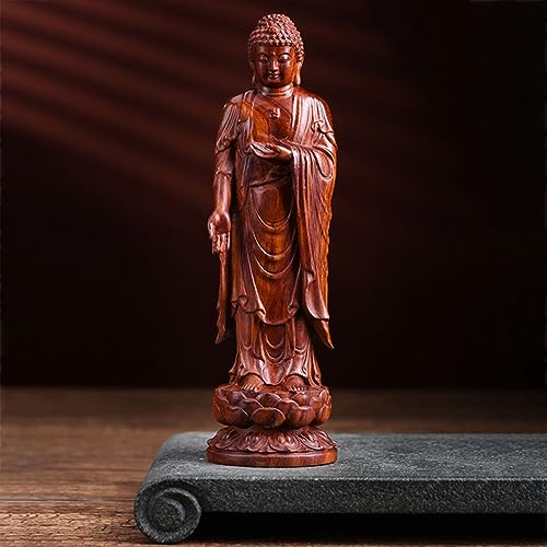 木彫りの仏像【阿弥陀如来立像】20cm 阿弥陀如来像 木製仏像 (戌・亥年生まれ)十二支守り本尊 干支(あみだにょらいり) (紫檀)