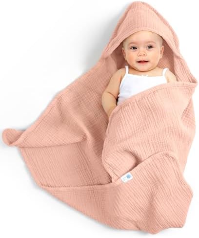 lulumoon Kapuzenhandtuch Baby Musselin Baumwolle: 76x76cm für 0-18 Monate | Oeko-Tex-zertifiziert - Baby Handtuch Kapuze weich und saugfähig hält Babys nach dem Baden warm