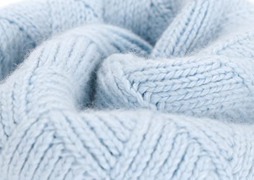 Women Double Layers Real Fur Pom Pom Cashmere Slouchy Beanie Winter Pom Pom Knit Hat (Blue) #TOP3