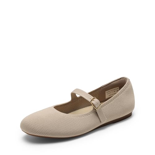 DREAM PAIRS Women's Mary Jane Ballet Flat Shoes Dressy Foldable Knit Flats with Arch Support Comfortable for Casual Work Office 7 Nude