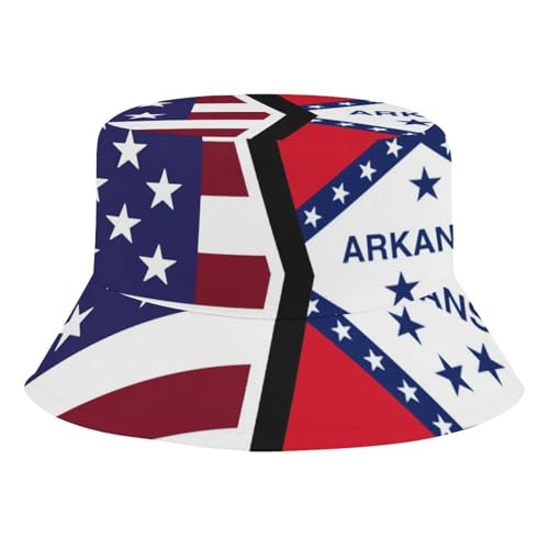 American and Arkansas State FlagChildren's Bucket Hat for Boys and Girls, Breathable Summer Beach Hat52cm