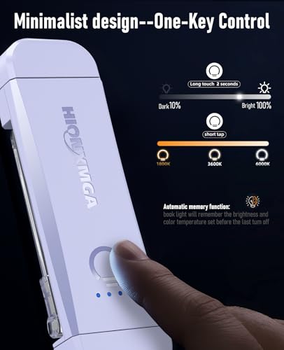 Image of HIONXMGA Book Light,Rechargeable Reading Light for Books in Bed at Night | Up to 100H Runtime,3 Amber Colors,Stepless Dimming,USB Charging,Bookmark,Women Book Lovers,Christmas,Light Lilac