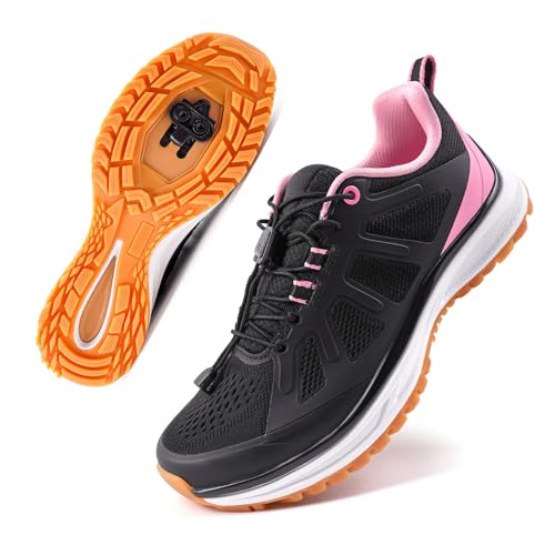 TAILORIA Women's Cycling Shoes Compatible with 2-Bolt SPD Cleats, Breathable Road & Mountain Bike Shoes for Indoor & Outdoor Riding Black Powder