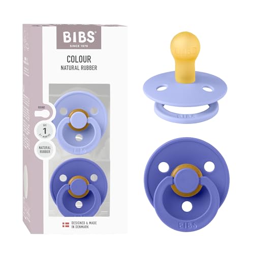 BIBS Colour Pacifier, 0-6 Months, 2-Pack, Round Nipple, Hush/Grape