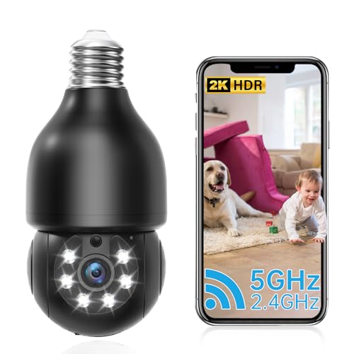 Light Bulb Security Cameras, 5G&2.4G Security Cameras Wireless Outdoor Indoor,2K 3MP Bulb Camera 360...