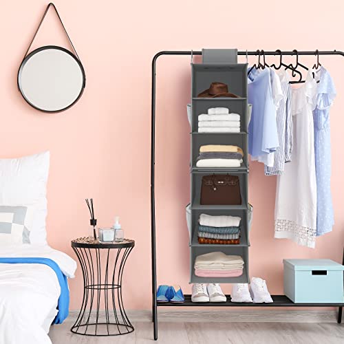 Fixwal 6-Shelf Hanging Closet Organizer 2 Separable 3-Shelf Hanging Shelves Collapsible Hanging Storage Shelf For Bedroom College Dorm Pantry Camper Rv, Dark Gray #TOP5