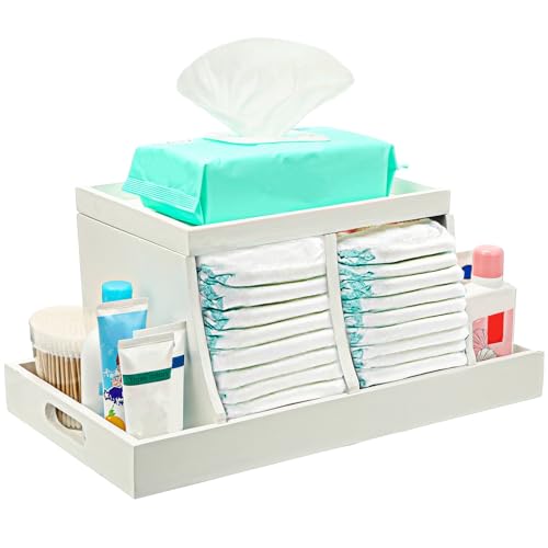 Image of Three colors Diaper Organizer, Wooden Diaper Caddy Organizer, Changing Table Organizer, Diaper Storage Organizer, Nursery Baby Organization (White)