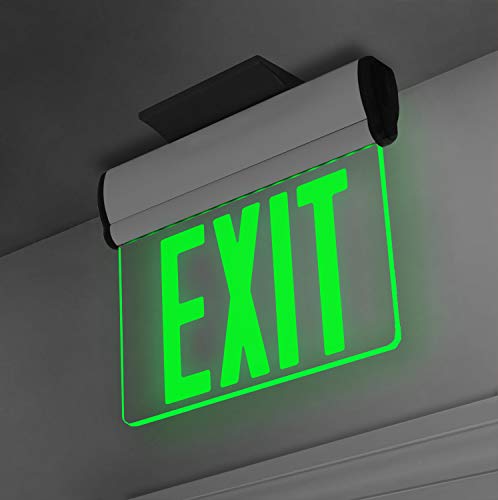 Lfi Lights | Edge-Lit Green Exit Sign | Modern Design Brushed Aluminum Housing | All Led | Single-Sided Clear Acrylic Panel | Hardwired With Battery Backup | Ul Listed | (2 Pack) | Elrt-G (Sc) #TOP7