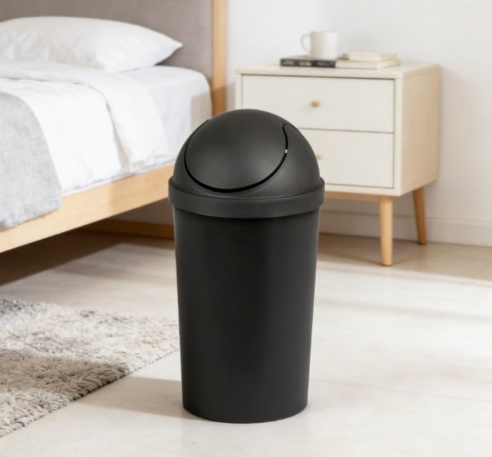 Caneca de basura negra pequeña 3 galones con tapa giratoria