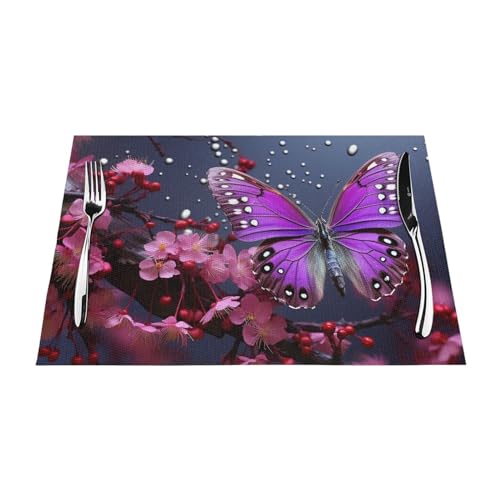 Lot de 6 sets de table tissés en vinyle PVC violet lavables