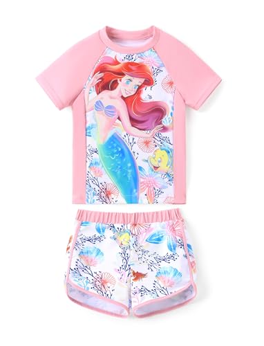Disney Princess Arial Toddler Girls 2 Piece Tankini Bathing Suits Summer Beach Rash Guard Swimwear,6-7 Years