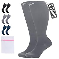 360 RELIEF 2 Pairs Compression Socks for Women & Men - 15-20 mmHg Travel Flight Socks Graduated Support - Ideal for Running, Cycling & during Maternity -S/M, Grey with Laundry Bag