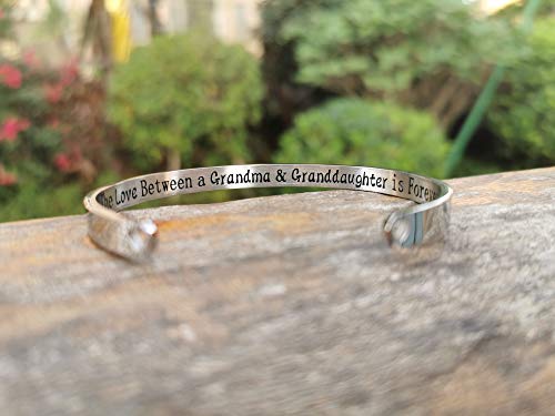 Veeshy The Love Between A Grandma And Granddaughter Is Forever Stainless Steel Cuff Bracelets Engraved Quote Bangles With Gift Box, Gifts For Women Birthday Christmas Thanksgiving Day #TOP1