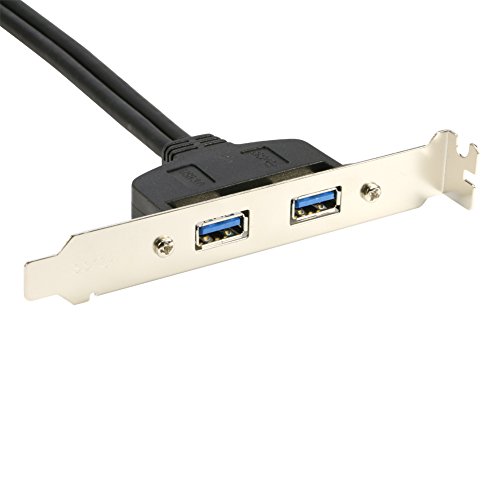 Image of RIITOP USB 3.0 Back Panel Expansion Bracket to 20-pin Header Cable Converter Adapter 2-port in Black 1.5 Feet