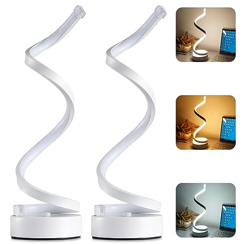 Set of 2 Spiral LED Table Lamp for Bedroom, Dimmable Bedside Table Lamp with 3 Color Temperatures, 12W Twisted White Bedside Night Light, Modern Creative Desk Lamp for Reading, Living Room