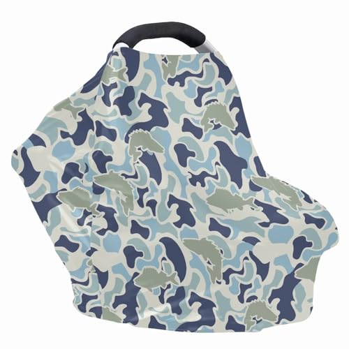 Image of Car Seat Cover Baby, Camo Fishing Infant Car Seat Canopy Breastfeeding Cover Cozy & Windproof Newborn Carseat Covers Stroller Covers, Easy to Clean