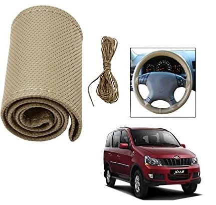 Auto Hub Leathe-rite Car Steering Wheel Cover Compatible with Mahindra Xylo Car Steering Cover, (Color-Beige -Size-Big)-image-22