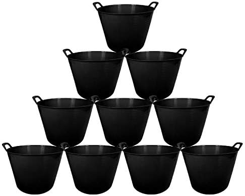 42L 42 Litre Large Eco-Friendly Recycled Flexi Tub - Black - Multi Purpose Robust Flexible Storage Container Bucket, Set of 5.