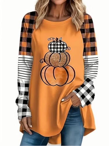 Halloween Shirt for Women Funny Pumpkin Holiday Fall Thankgiving Plus Size Tee Tops