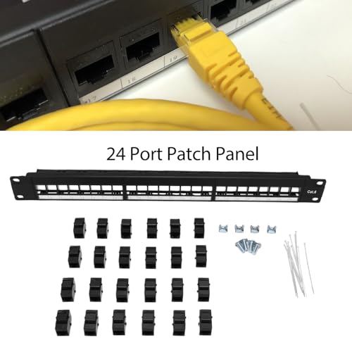 Panel de Conexión CAT6 de 24 Puertos con Acopladores RJ45 Paso de Red para Rack Ethernet de 1U 3