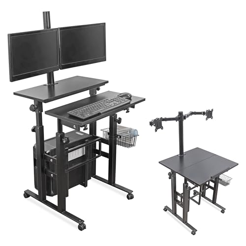 Image of Isomars Computer /Laptop Table with Dual Monitor Mount, Adjustable Height & Angles, Sit Stand Table, Computer Desktop Workstation Useful for Gadgets Like Desktop, Laptop, etc. (Black).