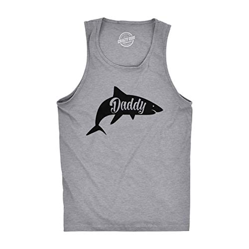 Mens Fitness Tank Daddy Shark Tanktop Funny Viral Kids Song Shirt (Heather Grey)