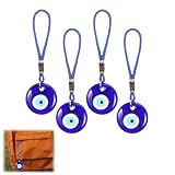 4 Colgante Ojo Turco de Vidrio Artesanal con Cordón Azul Talismán contra Mal de Ojo Amuleto Buena Suerte para Coche Hogar Oficina Regalo
