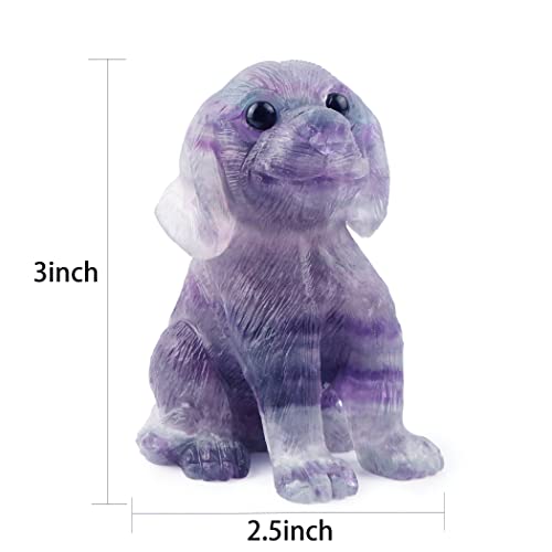 Smq 3 Inches Healing Crystal Dog Statue Figurine,Hand Carved Rainbow Fluorite Gemstone Puppy Pet Memory Figurines Healing Reiki Sculpture For Home,Office Decor #TOP2