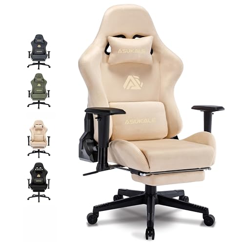 Asukale Gaming Stuhl, Atmungsaktiver Bürostuhl Ergonomisch aus Hochwertigem Stoff, So Weich Wie Pelz, PC-Stuhl, Verstellbarer und Drehbarer Schreibtischstuhl mit Fußstütze, Beige