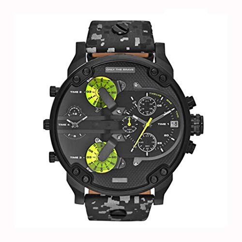 Emilyisky Hombres de Moda de Acero Inoxidable Reloj de Pulsera de Cuarzo analógico Pulsera para Hombre Relojes de Gran tamaño Reloj mecánico automático Negro y Camuflaje