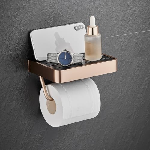 Image of FUAO Maxton Series Toilet Paper Holder, Wall Mounted, Rust Proof & Corrosion Free, Heavy-Duty Bathroom Tissue Holder, Modern Accessory | Chrome, Brushed Gold & Matte Black (Brushed Bronze)