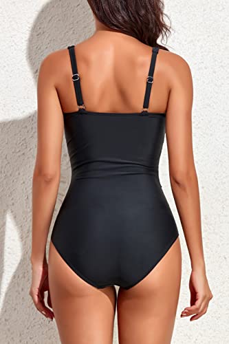 Smismivo Tummy Control Swimsuits For Women Modest One Piece Bathing Suit Vintage Slimming Ruched Retro Push Up Swimming Suits Curvy Shirred Full Coverage Swimwear (Black) #TOP1
