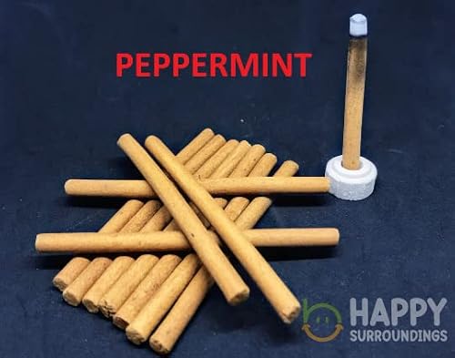 Incense Dhoop Sticks Pack Of (25 Sticks With Stand) - 100% Natural Bambooless Incense Dhoop Sticks - Traditional Indian Incense (No Damaged Sticks Hand Sorted Packet) (Peppermint) #TOP2