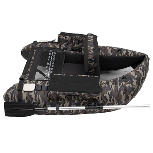 Portable Inflatable Fishing Boat, 286.6Lbs Load Capacity 53.5 * 41.3 * 21In Pleasure Boat Angling Boat Blow Up Boat Raft Backrest Adjustable Angle for Fishing, Rafting, Exploring (Camouflage)