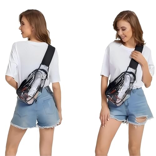 Tissting 27-51.6inch Adjustable Clear Bag Stadium Approved Clear Sling Bag Crossbody Messenger Shoulder Bag PVC Waterproof Visible Zipper Design,Multiple Pockets,for Concerts, Sports Events