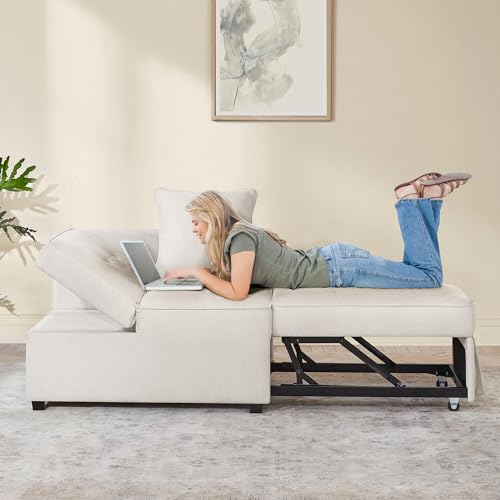 KISLOT Sleeper Sofa Chair Convertible 4-in-1 SofaBed 71.6 Inch Strong Metal Frame Pull Out Futon Couch with 2 Pillows Adjustable Backrest Linen Fabric Loveseat for Small Loft Apartment Living Room -  KJW.008